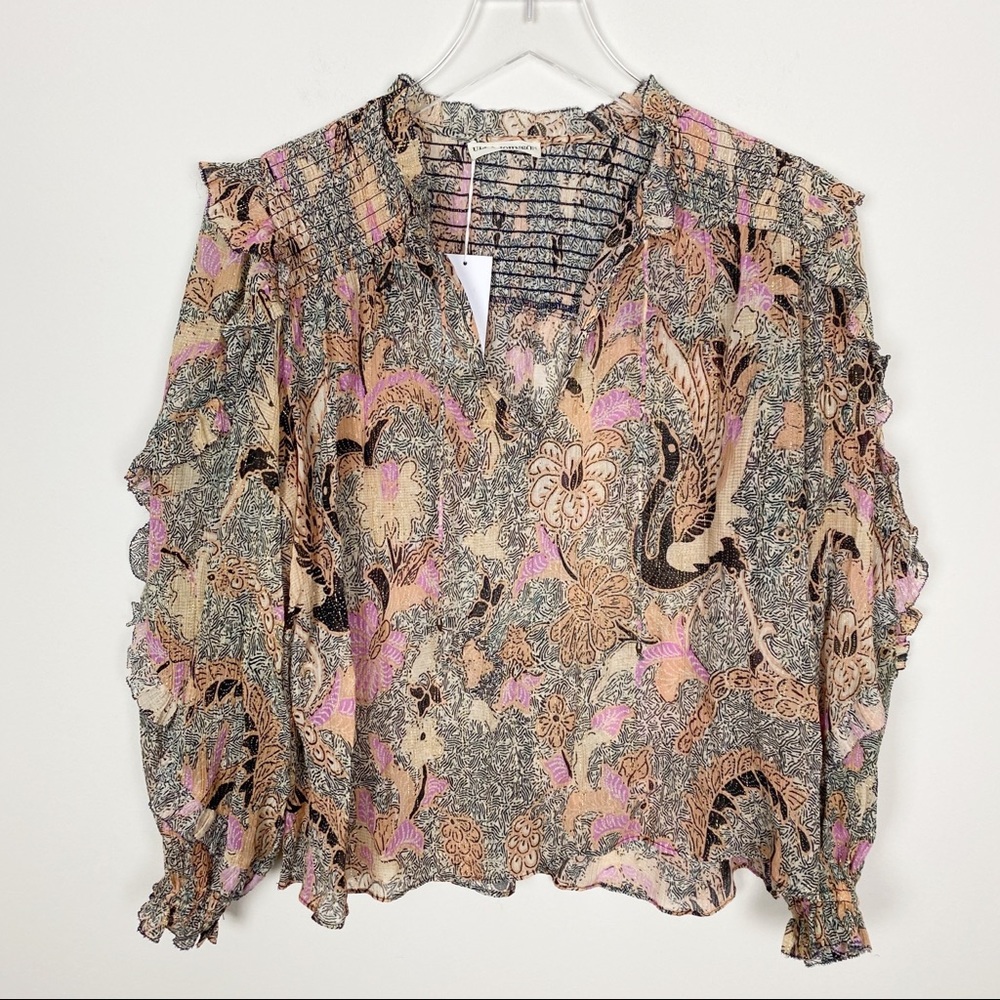 Ulla Johnson Floral Ruffle Blouse - Pink, Black, Cream